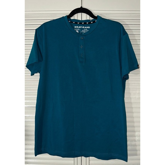 Xray‎ Jeans Men's Teal Henley Tee Size L - Picture 1 of 5